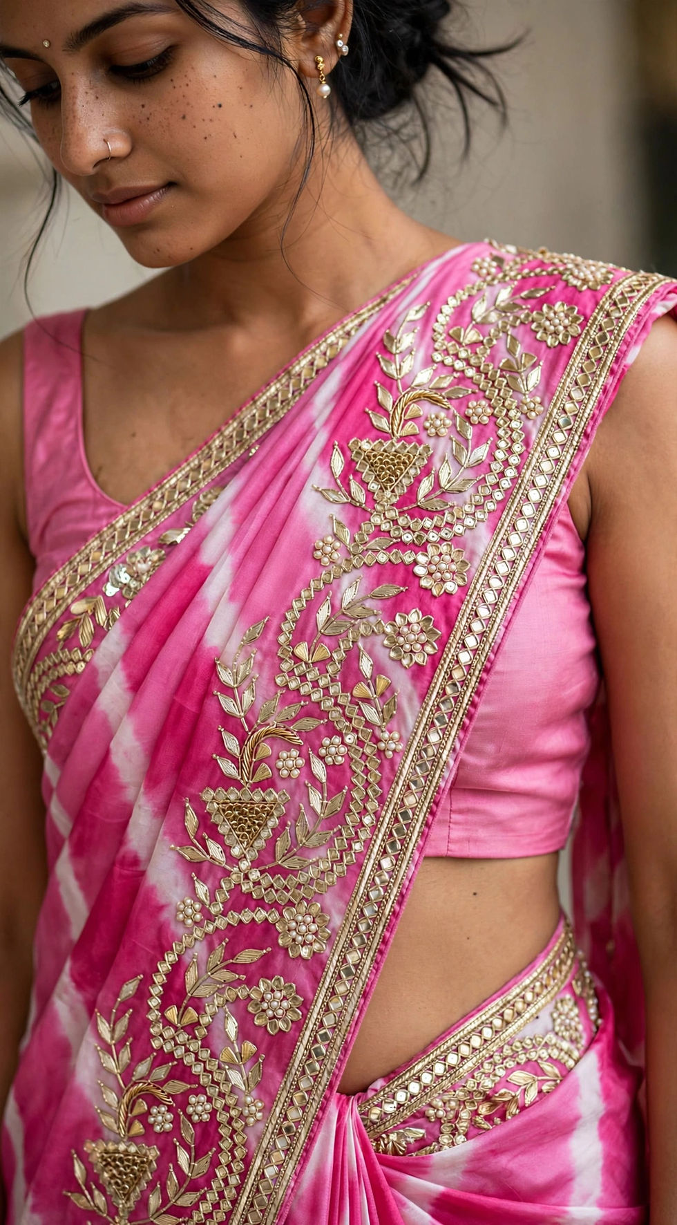 Thumbnail: Softy Pink Gotta Pearl Work Pure Leheriya Sari