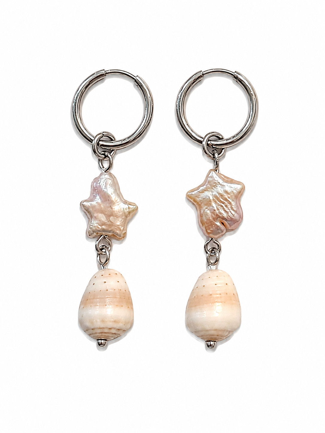 Abbreviated Cone and Star Pearl Earrings