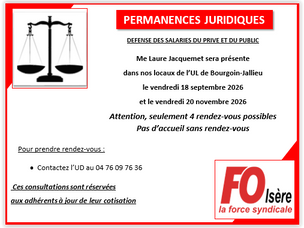 ⚖️Permanences juridiques à l’UD FO de Bourgoin-Jallieu