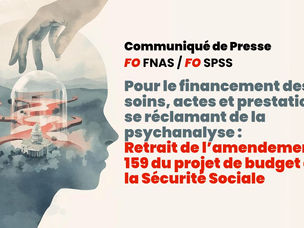🔴COMMUNIQUE FO FNAS FO SPSS | Pour le financement des soins, actes et prestations se réclamant de la psychanalyse : Retrait de l’amendement 159 du projet de budget de la Sécurité Sociale