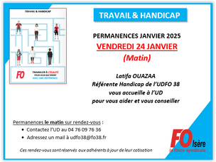🔴FO38 : Permanence Travail & Handicap Vendredi 24 Janvier (Matin)