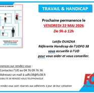 🔴TRAVAIL & HANDICAP - Prochaine permanence le VENDREDI 22 MAI 2026 à GRENOBLE - de 9h à 12h