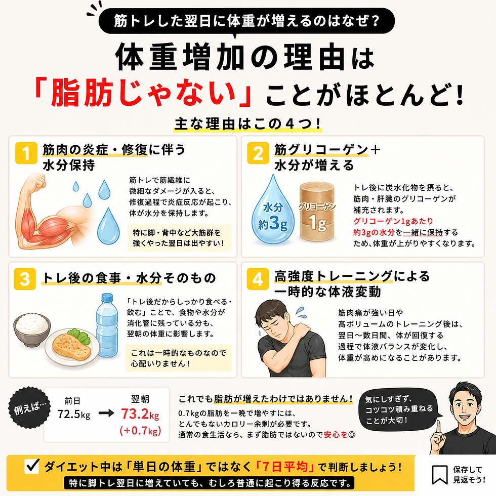 筋トレ翌日に体重が増える原因を解説した画像
