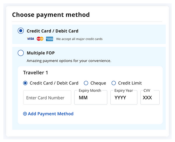 Multiple Form of Payment