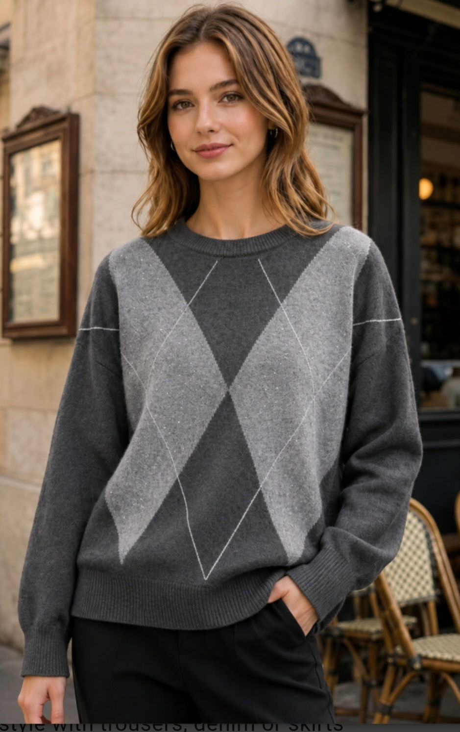 Diamond jumper with subtle sparkle - Grey or brown