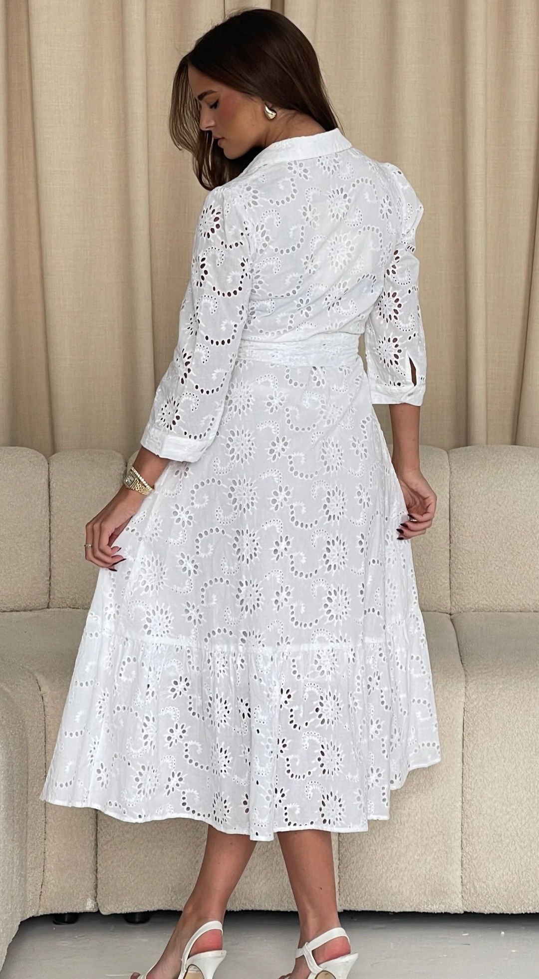 Michelle Broderie Shirt dress - White