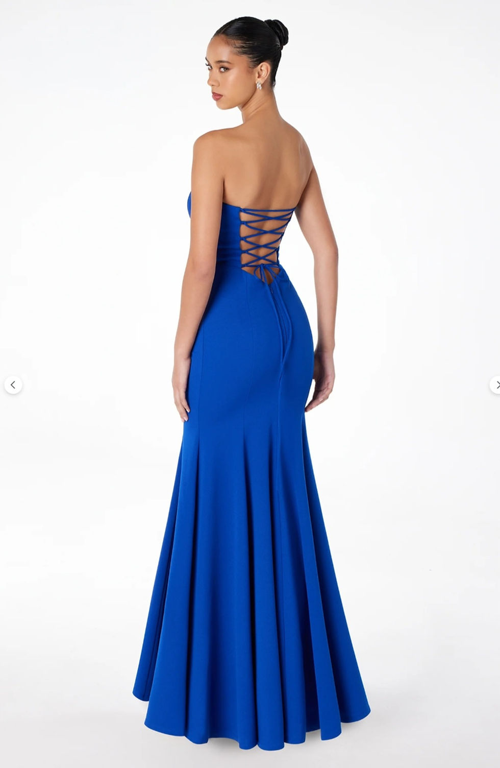 Thumbnail: Lace up back, strapless gown - Royal