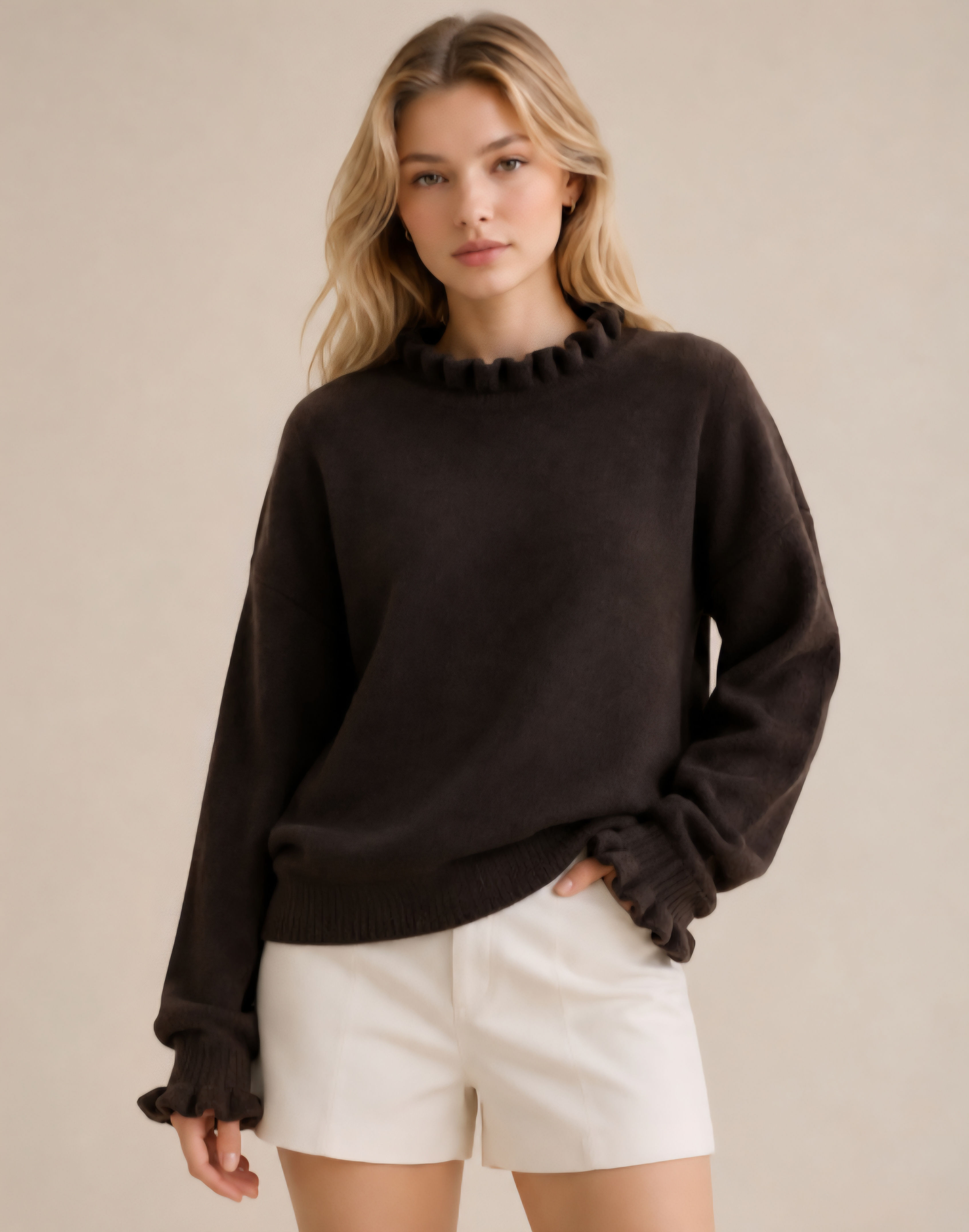 Frill detail jumper - Brown or black