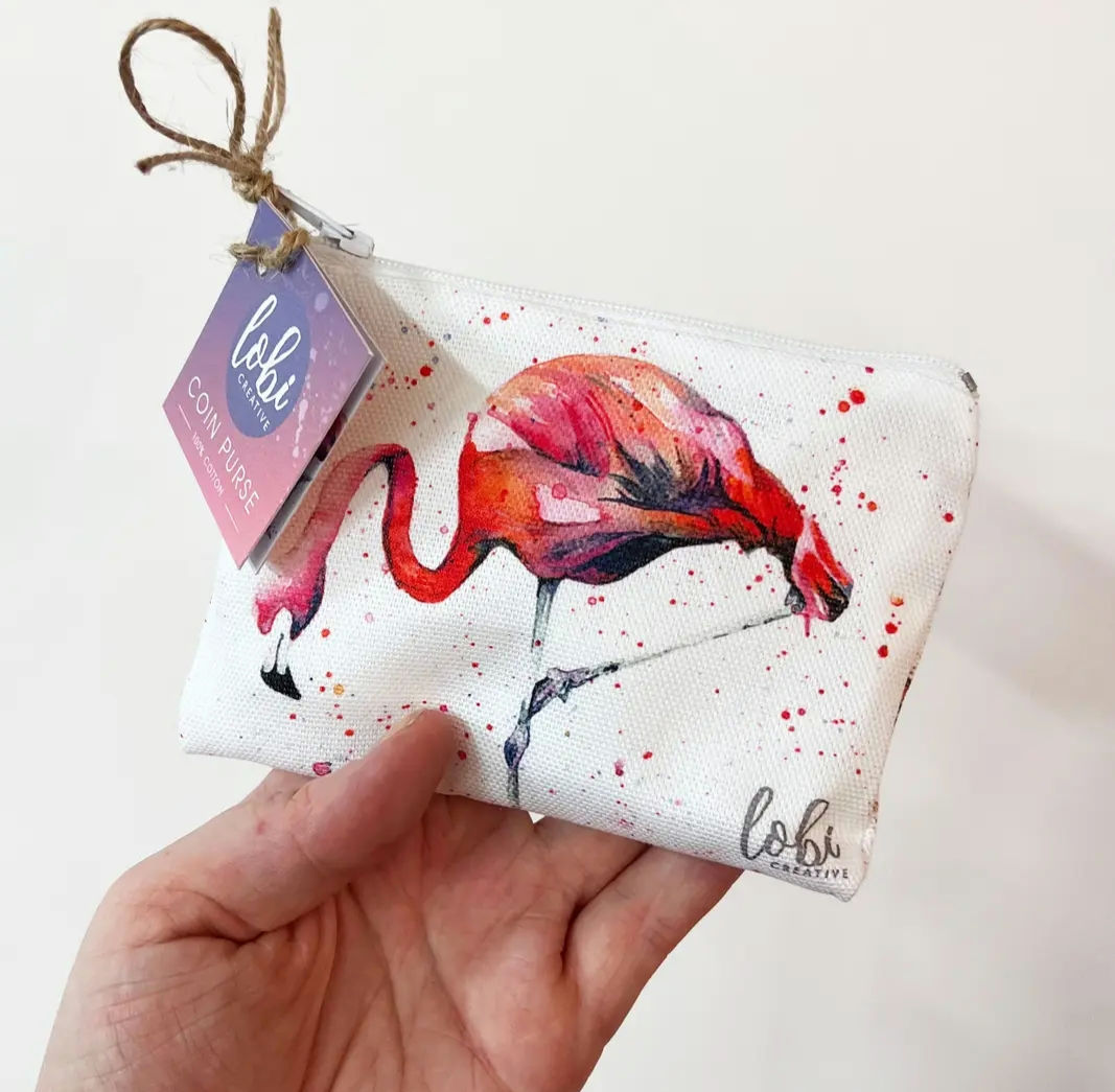 Water colour coin purse - flamingo