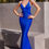 Thumbnail: Sparkle stretch satin gown with plunge back - Various colours 