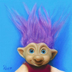 Pastel Drawing of a Troll Doll