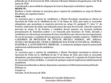 EDITAL DE RETIFICAÇÃO - EDITAL DE CONVOCAÇÃO - CONSELHO DELIBERATIVO