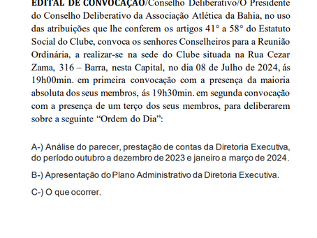 Edital de Convocação - Associação Atlética da Bahia