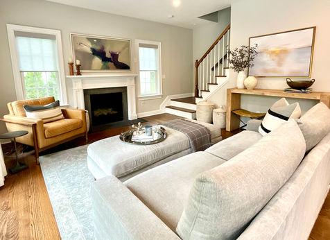 Neutral living room, pottery accents