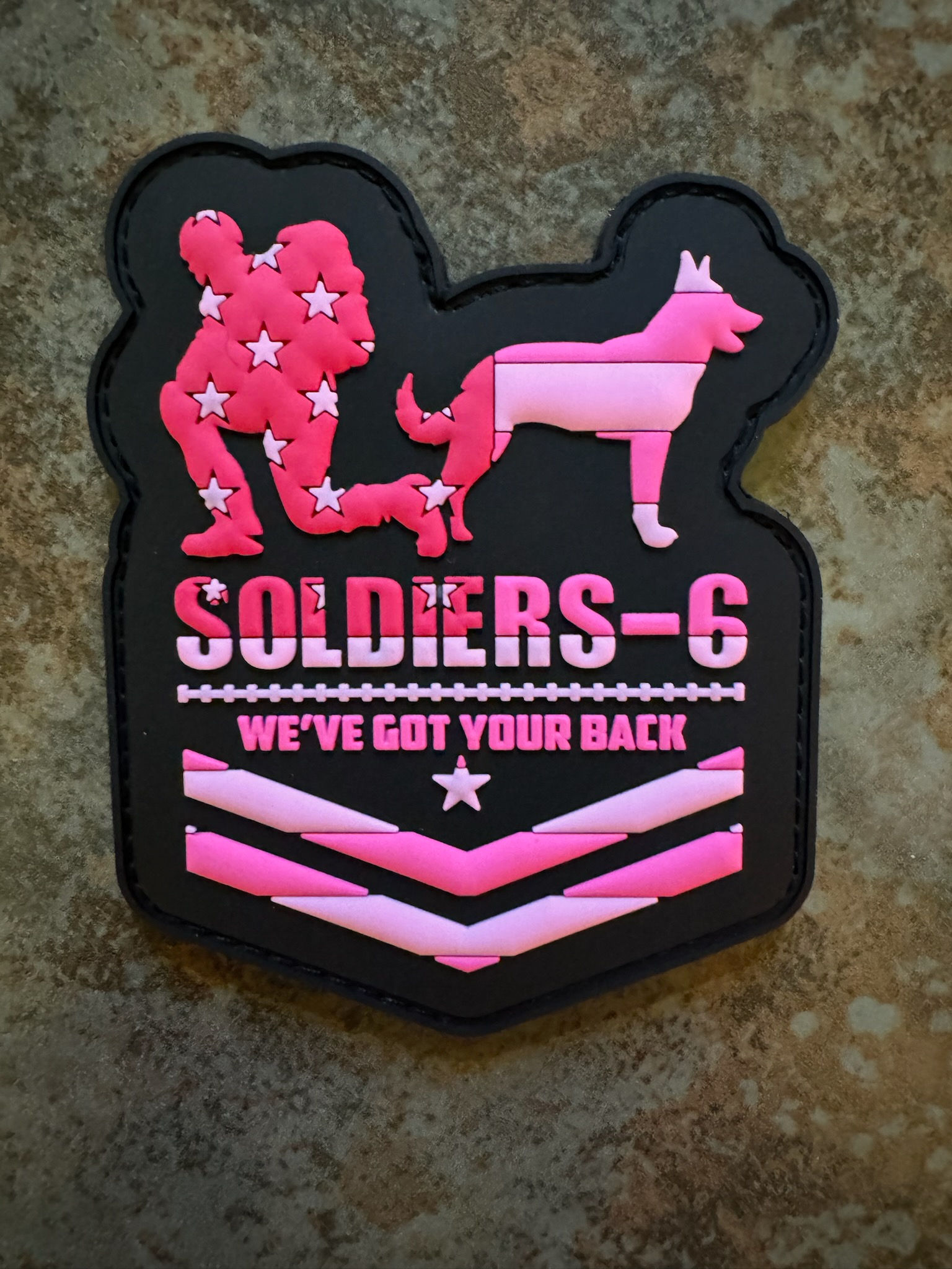Soldier's 6 Pink PVC Patch with Velcro Backing