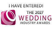 London Celebrant Mair Garland. The text says: "I have entered! The 2027 Wedding Industry Awards' The wedding industry awards logo is on the left hand side, which is of two interweaving wedding rings against a pink background. 