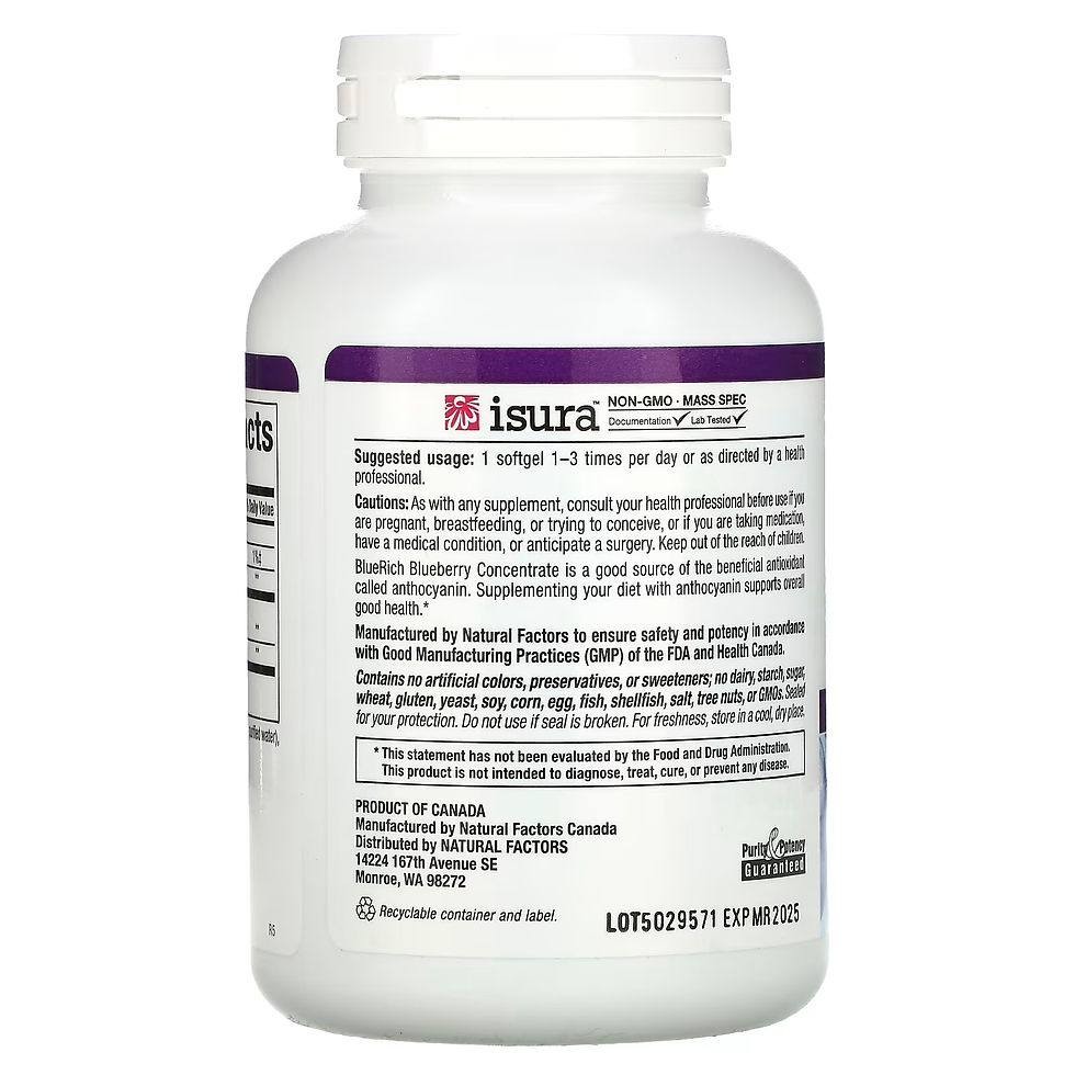 Miniatura: Concentrado de arándano azul Natural Factors, 500 mg, 90 cápsulas blandas