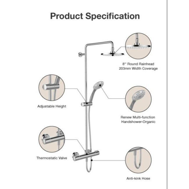 Thumbnail: KOHLER Atom Thermostatic 2-way Shower Column Polished Chrome K-32403T-7E2-CP