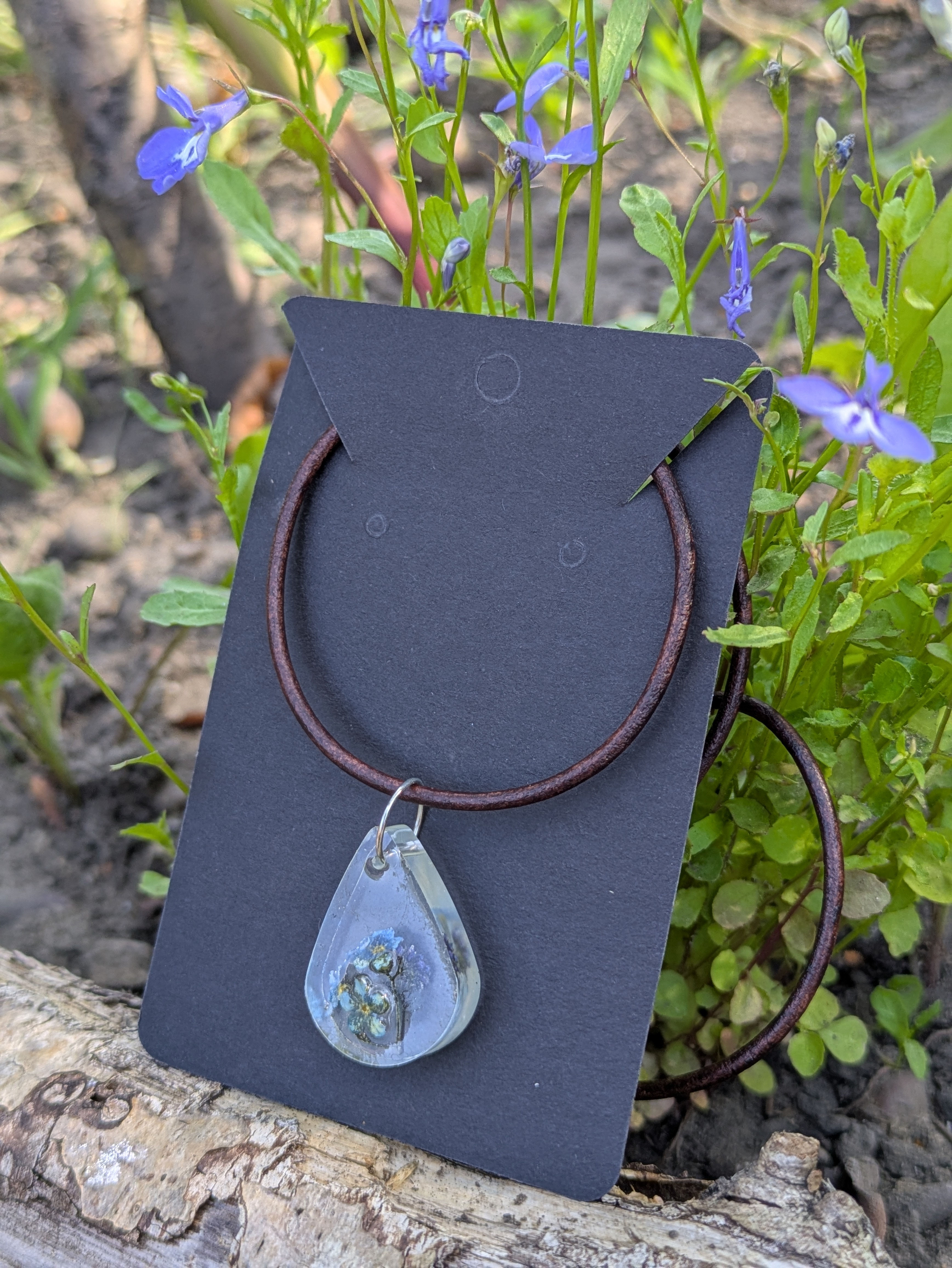 Forget-Me-Not Pendants - Antique Leather Necklace - Various