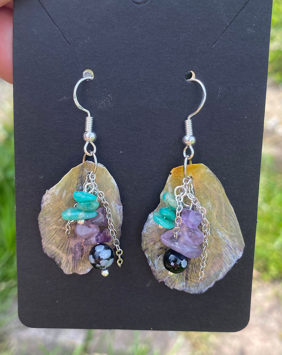 Thumbnail: Purple Tulip, Amethyst & Turquoise Sterling Silver Earrings