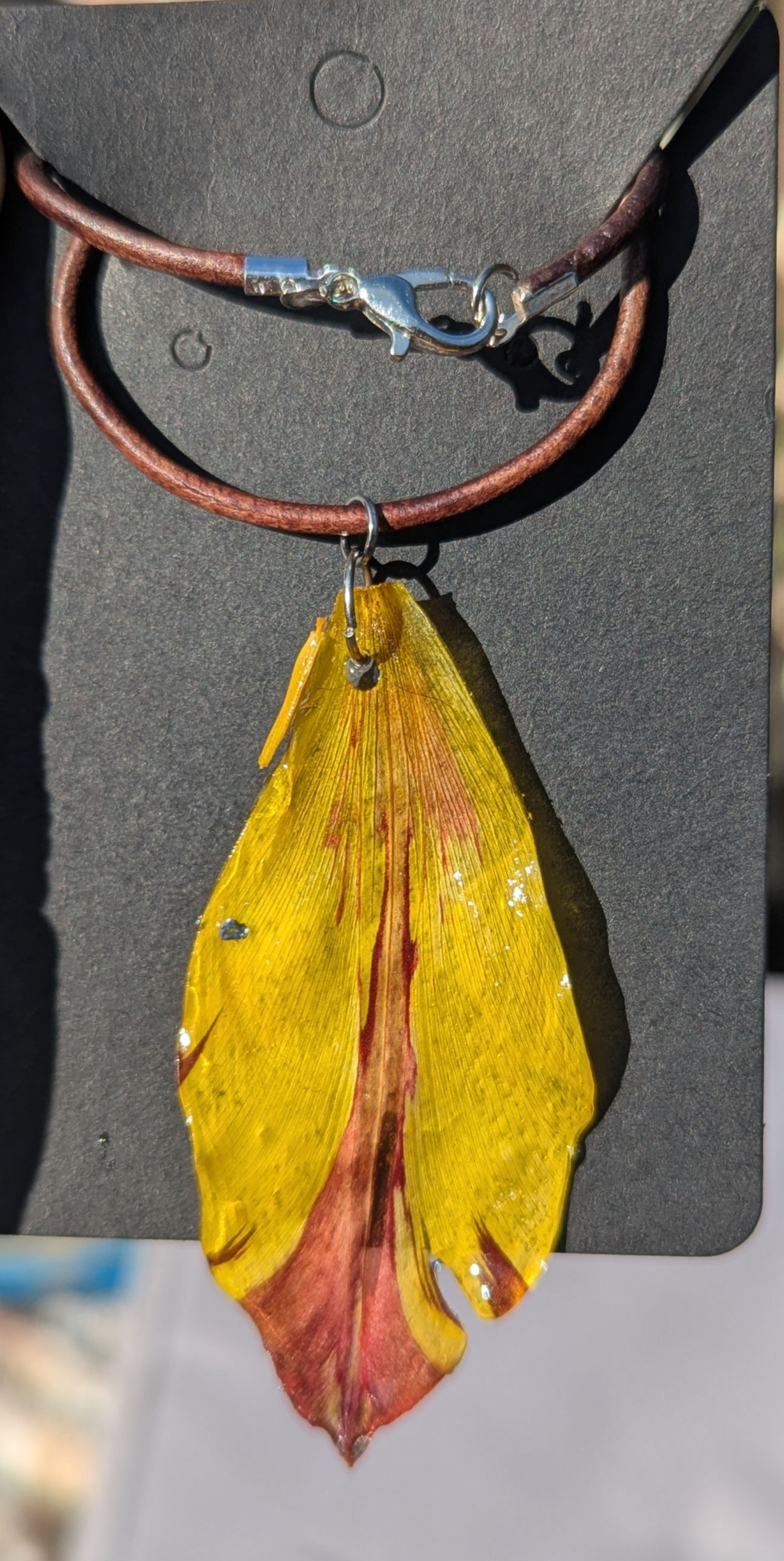 Fire Wings Tulip Petal Antique Leather Necklace