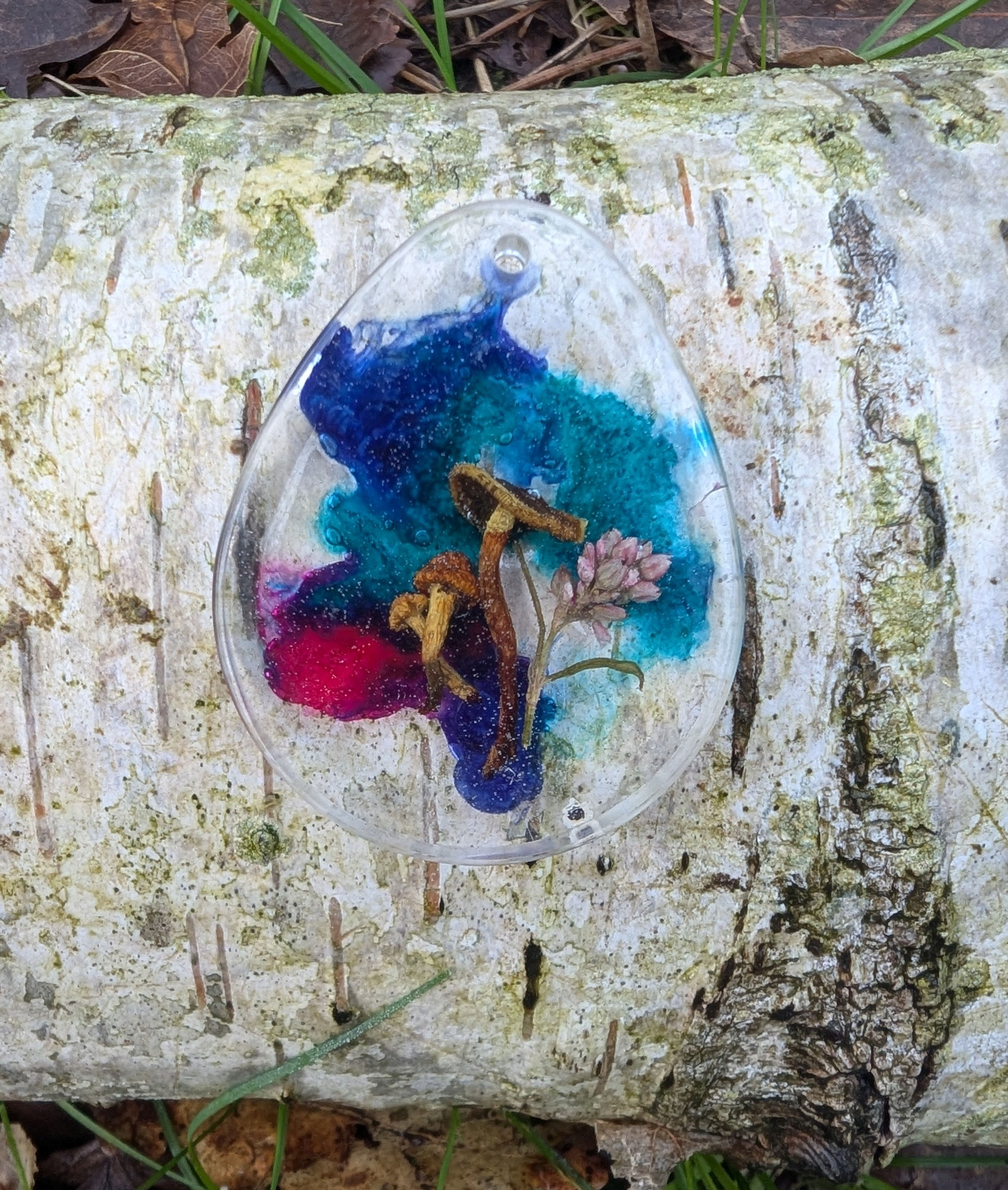 Floral & Mushroom Tear drop Splash Pendant - 5cm - SOLD 