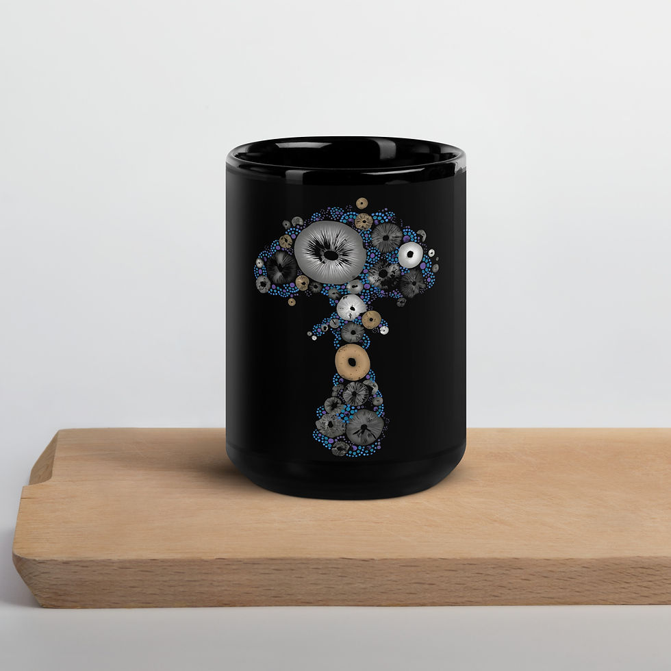 Thumbnail: Spore Print Mandala Mushroom - Black Glossy Mug