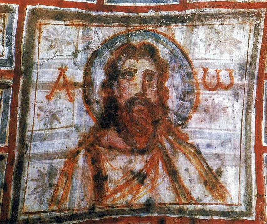 Cristo entre Alfa y Omega. Catacumbas de Comodila, Roma, finales del siglo IV