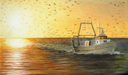 Retour de pêche au couchant