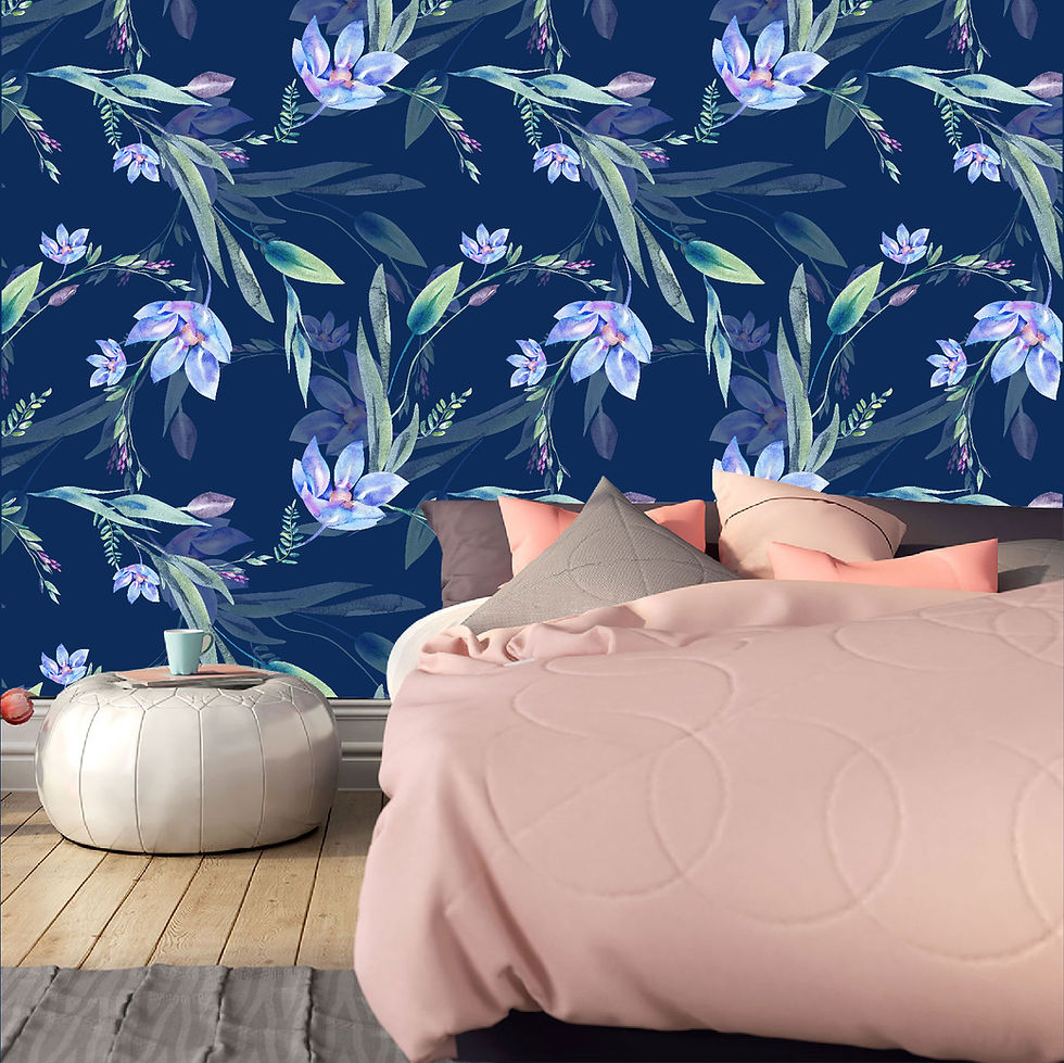 Miniatura: Mural Flores Lilas Acuareladas con fondo azul  - MT317