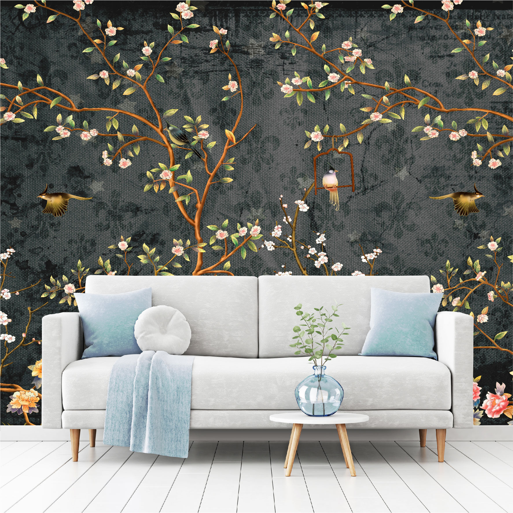 Mural Campestre Inglés Gris Oscuro - Negro - MT375