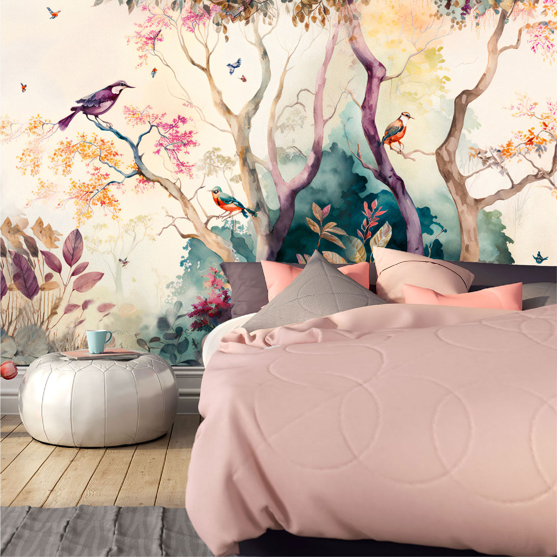 Mural con Pajaritos Acuarelados - MT325