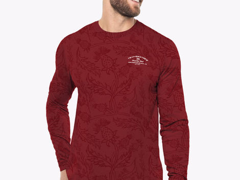 Mens Thistle Allover Print LS Tee - Maroon