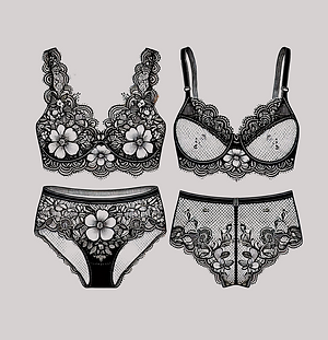 DALL·E 2025-03-06 11.53.49 - A technical flat drawing of a lace lingerie set, including a