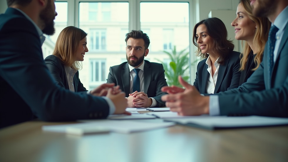 Eye-level view of a business meeting discussing growth strategies