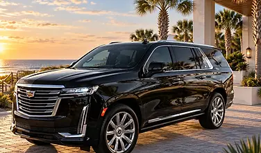 Black luxury SUV providing private chauffeur transportation along 30A