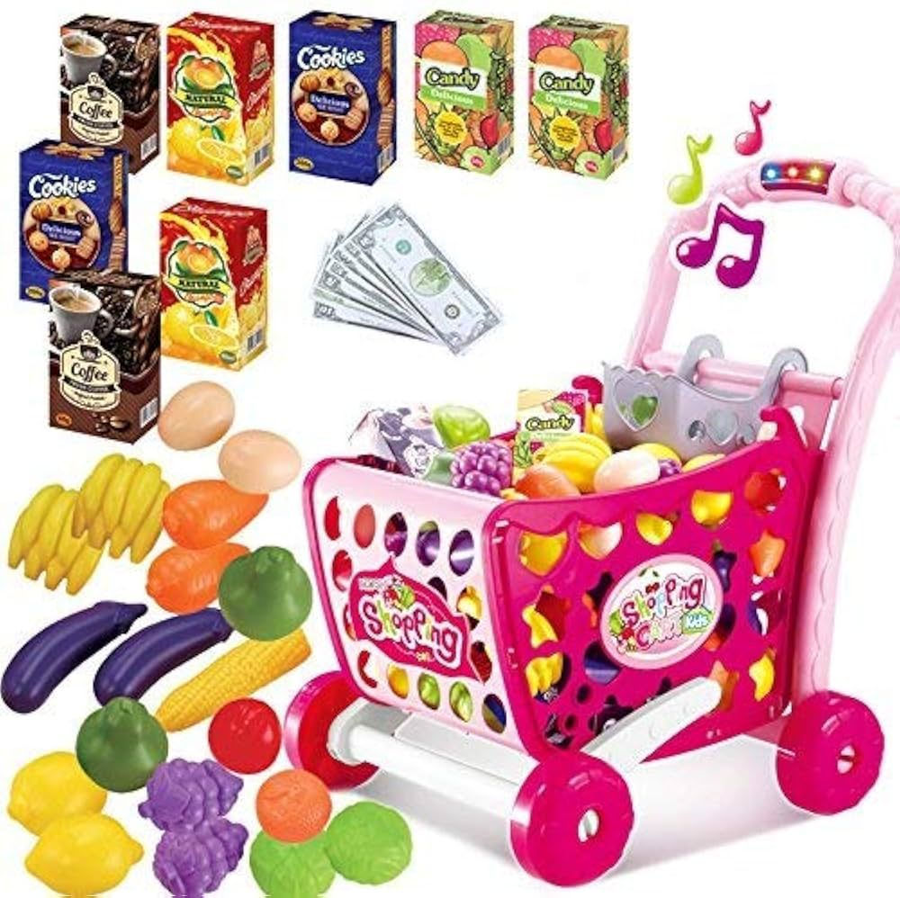 3 in 1 Kids Supermarket Shopping Cart Hand Induction with Light & Sound Toy