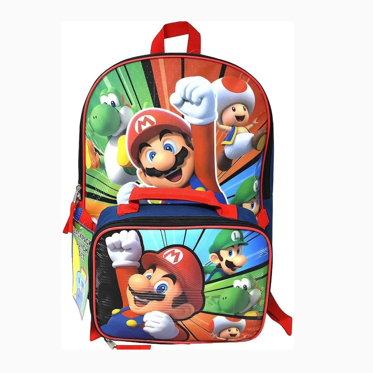 Super Mario 16 Inches Large Backpack With Lunch Bag Set