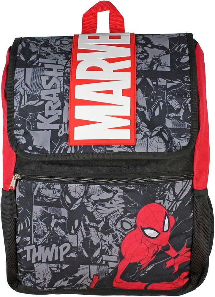 Marvel Spiderman Backpack Front Flap Compartment Travel Laptop Backpack With 3D