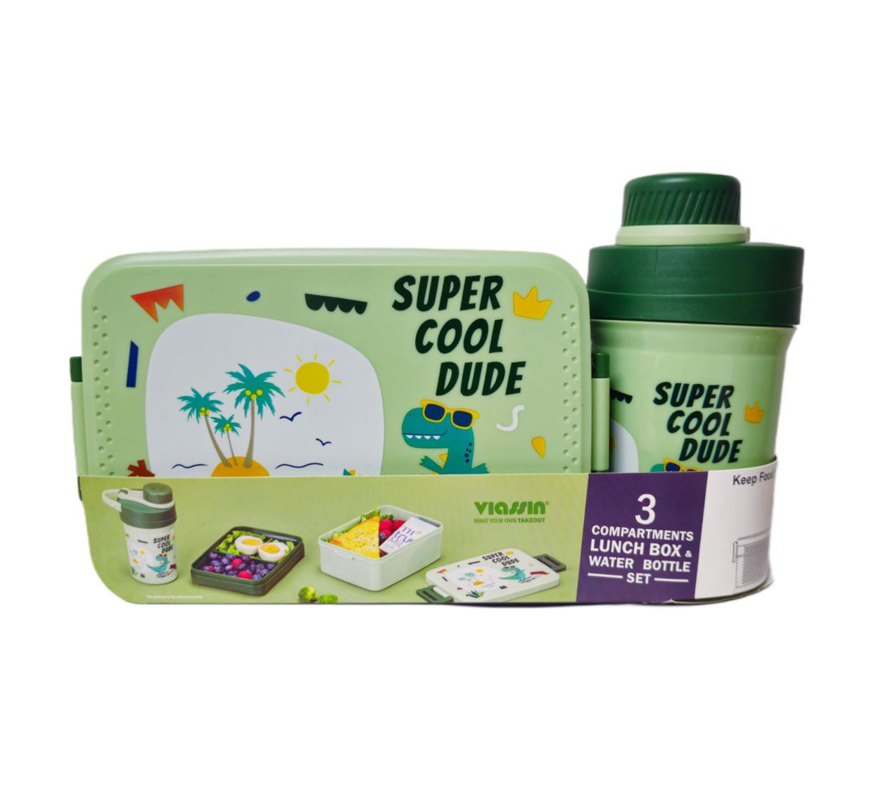 Viassin 3 Compartment Lunch Box & Water Bottle Set-Lunch plate , Food flask