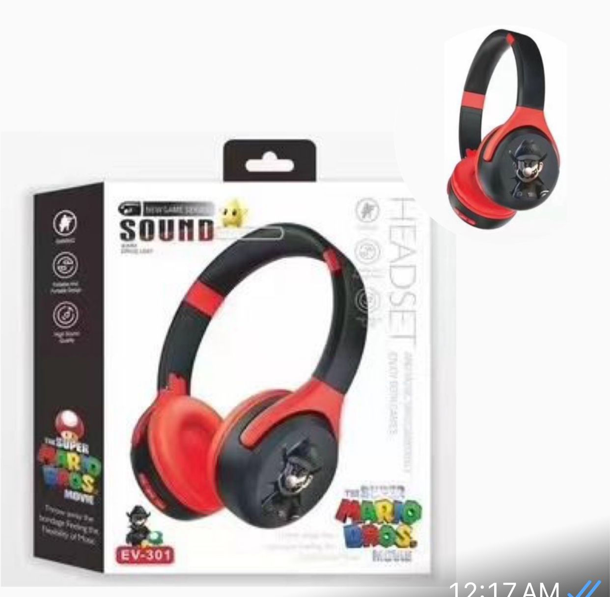 Mario Bros Bluetooth Headband Headphones with Microphone
