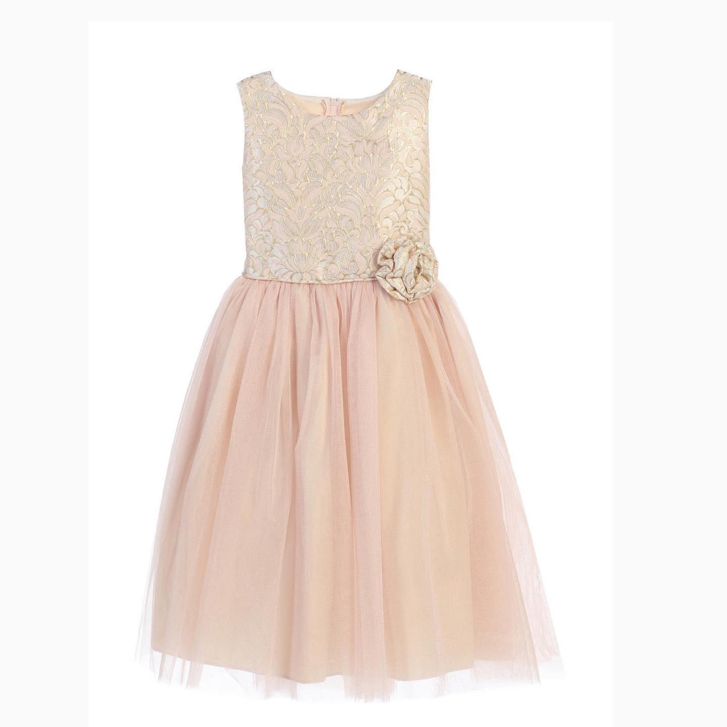 Sweet Kids Girls Blush Ornate Jacquard Multi Tone Tulle Dress gown