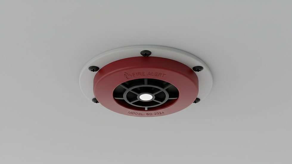 Close-up view of a smoke detector installed on a ceiling