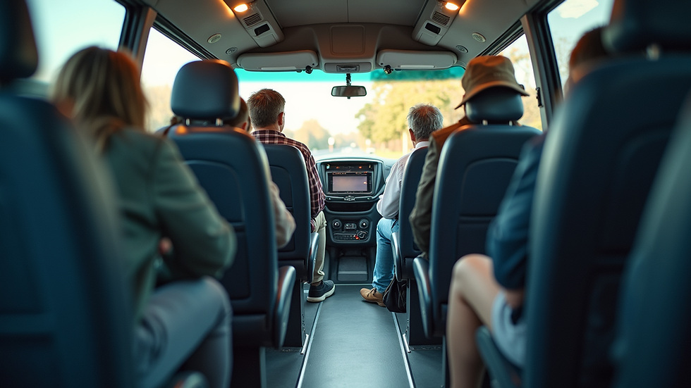 Eye-level view of a parked 16-seater minibus ready for group travel