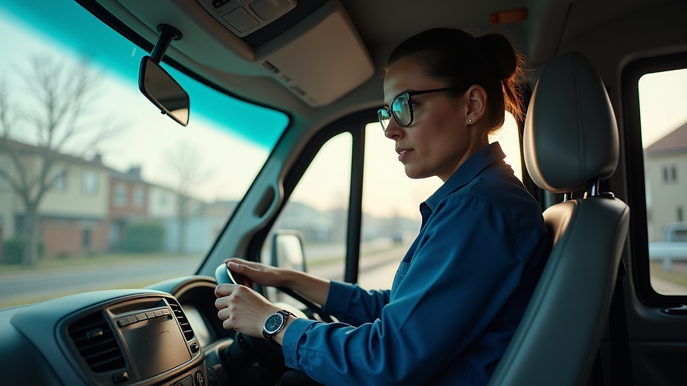 Close-up view of a professional minibus driver preparing for a trip