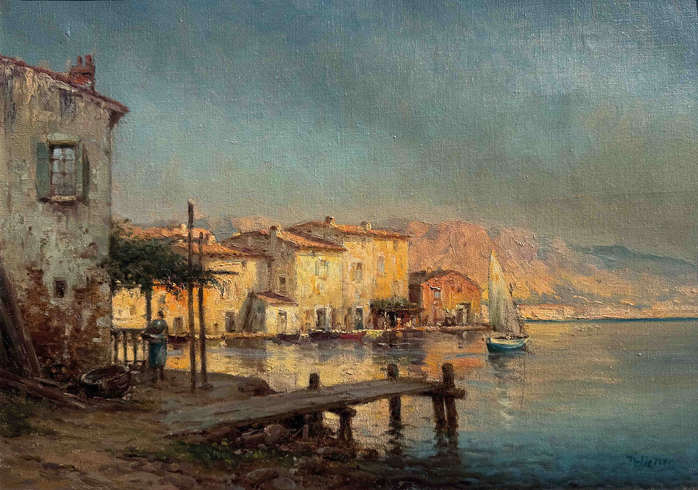Auguste Bouvard, Pelletier, Twilight Reflections, The Mediterranean, Original Oil Painting