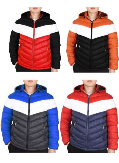 Men's Two-Tone Pattern Puffer Down w/ Sherpa Lining & Lone White Herring Print