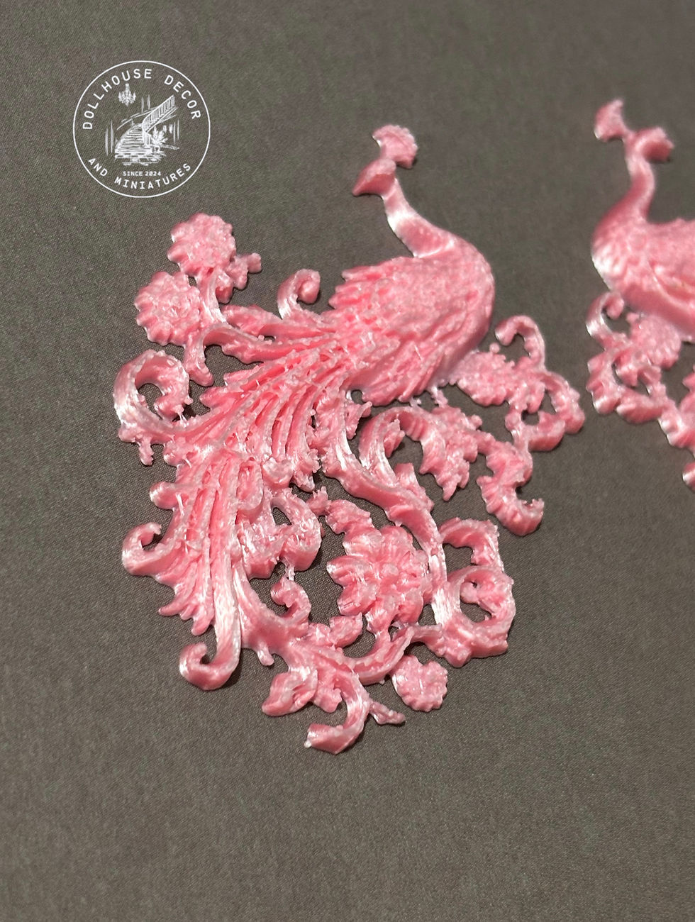 Thumbnail: art nouveau peacock appliqué set dollhouse wall decor pair left and right 1:12 scale