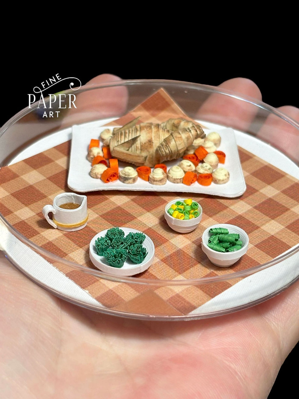 Angled view of Quilled Roast Chicken Dinner