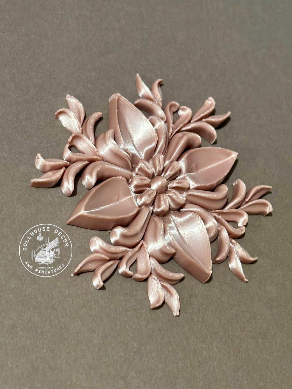 Thumbnail: floral carved style dollhouse ceiling rose in silk finish 1:12 scale